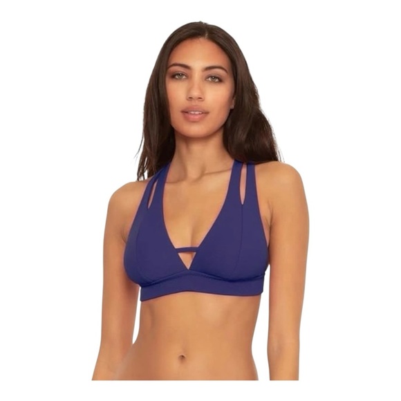 Becca Fine Line Rib Elaine Split Strap Halter Swim Top Starry Night NWT - Picture 6 of 6